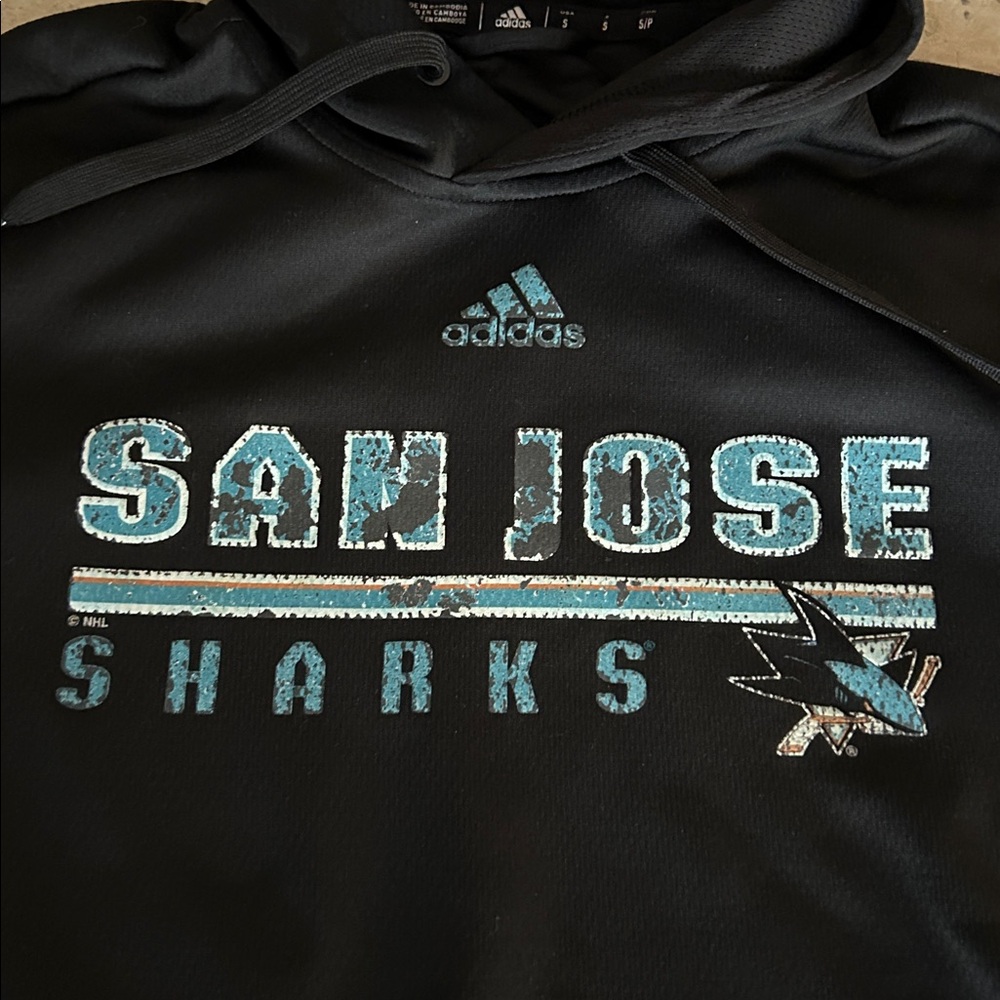 Adidas San Jose Sharks Classic Black Pullover Hoodie With‎ Kangaroo Pocket